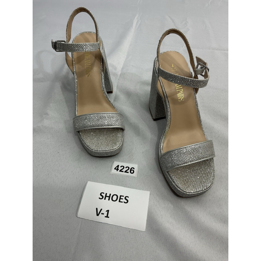 Womans Dream pairs Sandals 7 Ankle Strap Open Toe Block Heel Silver Sparkly